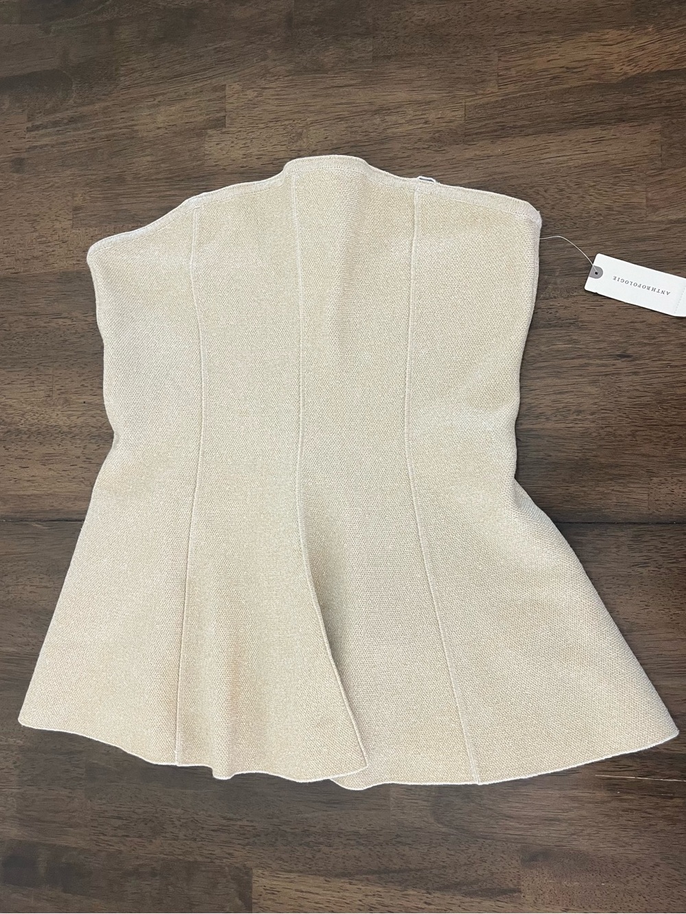 Womens Anthropologie Metallic Ivory Strapless Peplum Top shimmer Size Medium NWT